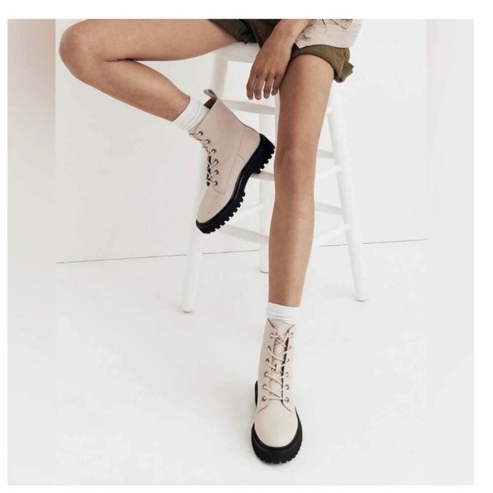Madewell Rayna Lace Up Off White Combat Boots size 11